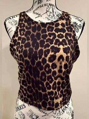 Leopard Print Halter Crop Top - Brown/Black